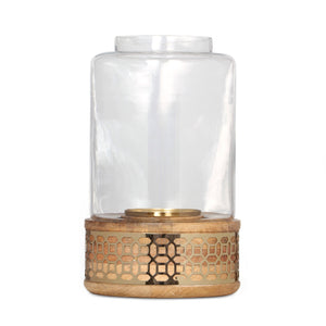 English Elm Christopher Knight Home® - CUBE Handcrafted Mango Wood Hurricane Candle Holder with Gold Accents, Tempered Glass, Boho Charm 72063.00