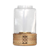 Christopher Knight Home® - Noble House - Lippert Boho Handcrafted Mango Wood Hurricane Candle Holder, Natural and Gold