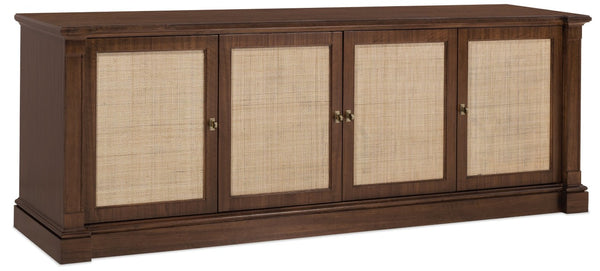 Hooker Furniture Archives Entertainment Console With Classic Walnut, Woven-Cane Doors, Ventilated Storage & 80" Tv Support 6123-55486-89