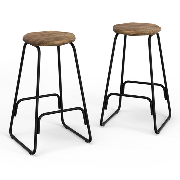 English Elm Orson Saddle Counter Height Stool Set of 2 - Natural Light Brown Saddle Seats, Metal Legs, Industrial Chic B136P159032