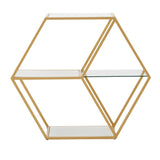 Homelegance By Top-Line Parveen Hexagon Wood and Glass 4-Shelf Modular Bookcase Gold Iron