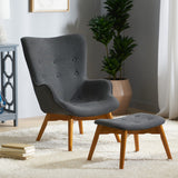 Christopher Knight Home® - Noble House - Hariata Mid-Century Modern Wingback Fabric Chair and Ottoman Set