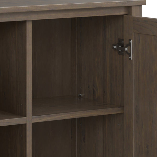 English Elm Lev Solid Wood Low Storage Cabinet Smoky Brown – Handcrafted Transitional 2-Door Cabinet w/ Shelves, Bronze Handles B136P158818