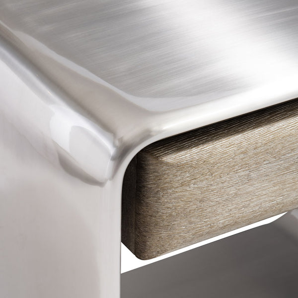 Bernhardt Bernhardt Lomond Nightstand — Midcentury Tarnished Nickel Shell, Trevin Oak Floating Drawer, 35.75"W 347230