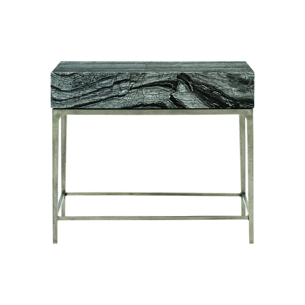 Bernhardt Bernhardt Linea Black Forest Marble Nightstand With Textured Graphite Base, Push-Open Drawer Elegance 384216