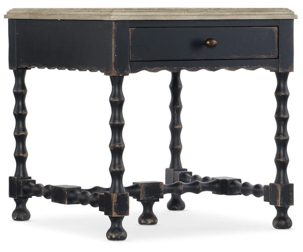 Hooker Furniture Ciao Bella Rectangular End Table With Distressed Flaky White Top, Black Base, Drawer & Turned Legs 5805-80113-80