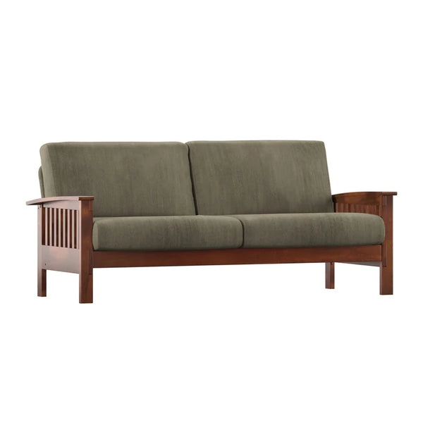 Parcell Mission-Style Wood Sofa with Plush Cushions and Elegant Steam-Bent Arms for Cozy Living Room