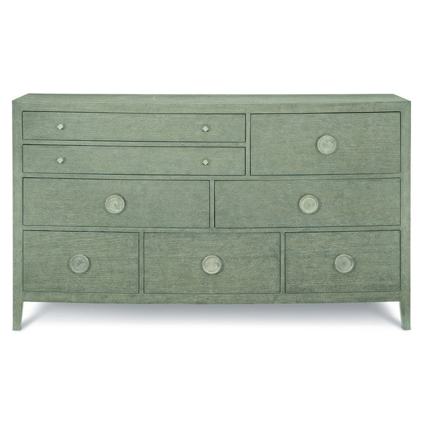 Bernhardt Bernhardt Linea Bowed-Front Dresser 68" — Rustic-Modern Oak Veneer, 8 Drawers, Textured Graphite Hardware 384054G