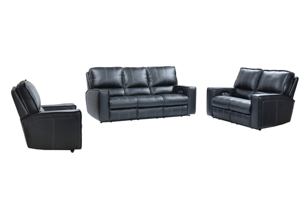 Parker House Rockford - Verona Black Power Reclining Sofa Loveseat And Recliner Black Top Grain Leather With Match (X) Mroc-321ph-vbk