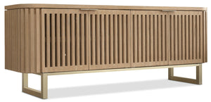 Hooker Furniture Commerce Easton Entertainment Console In Desert Oak — White Oak Solids, Slatted Doors, Cable Management, 78" Wide 7228-55050-82