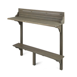 English Elm Outdoor Acacia Wood Railing Mount Bar Table Gray Finish for Compact Balcony Spaces 62603.00GRY