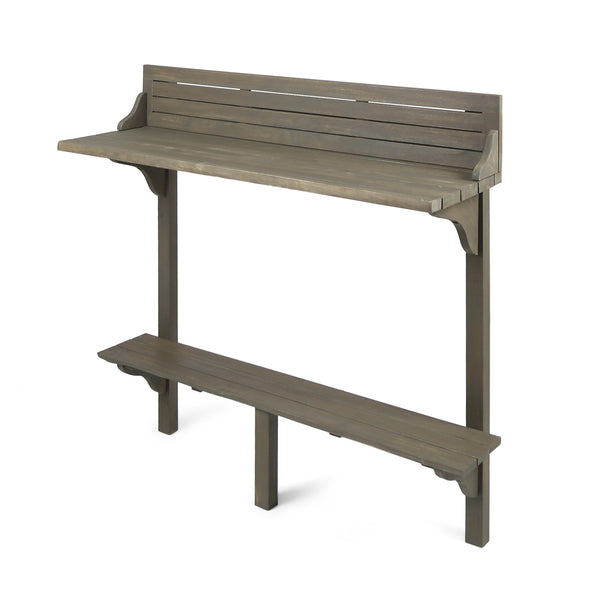 English Elm Outdoor Acacia Wood Railing Mount Bar Table Gray Finish for Compact Balcony Spaces 62603.00GRY