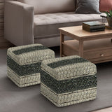 Hearth and Haven Soltara Square Pouf with Handloom Woven Detail on Top and Sides B136P159323 Green