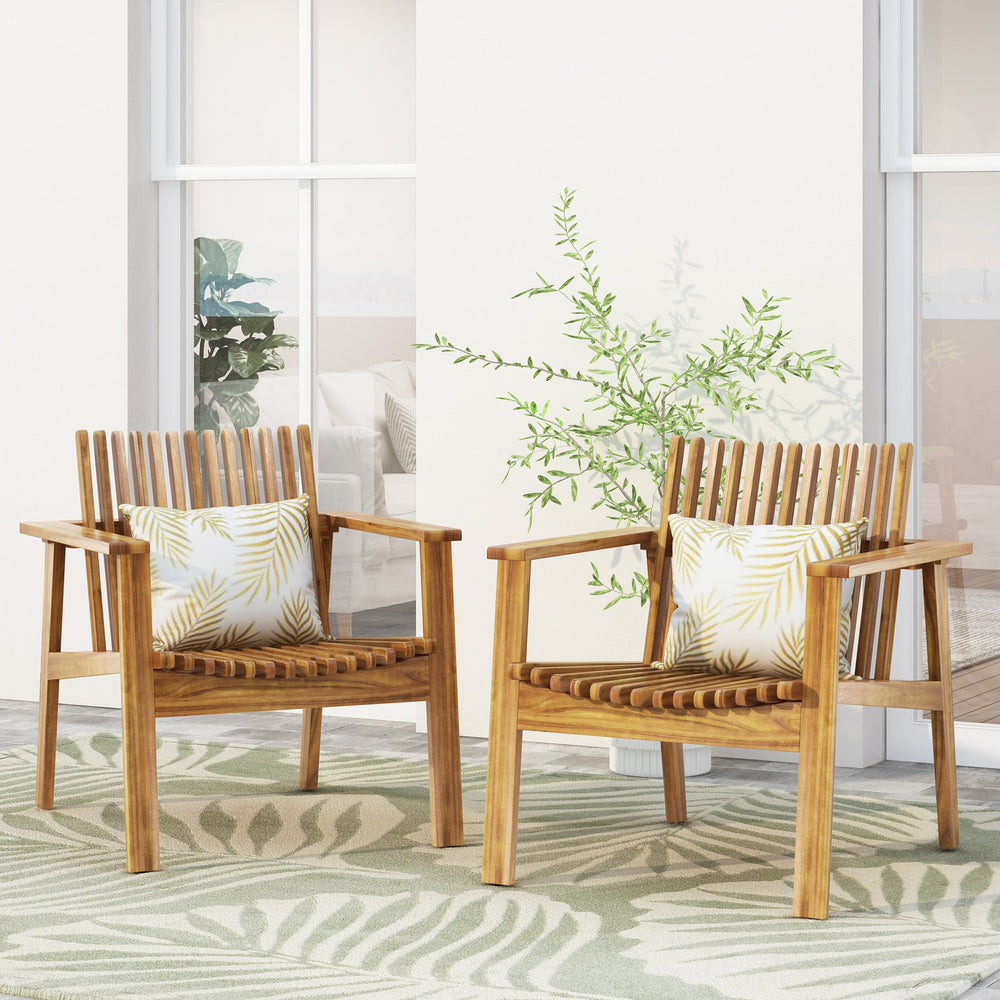 English Elm Outdoor Acacia Slatted Club Chairs Set of 2 Teak Finish Patio Lounge Seating 71921.00WTC