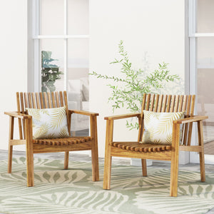 English Elm Outdoor Acacia Slatted Club Chairs Set of 2 Teak Finish Patio Lounge Seating 71921.00WTC
