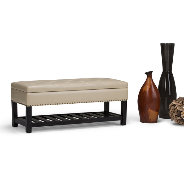 English Elm Lomond Storage Ottoman Bench - Elegant Satin Cream Upholstered Seat With Hidden Storage & Style B136P159123