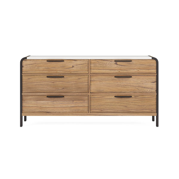 A.R.T. Furniture Portico Six Drawer Dresser - Contemporary White Plaster & Sienna Finish With Cedar Lined Storage Brown, White Parawood Solids,Mindi Veneers,Steel 323131-3351