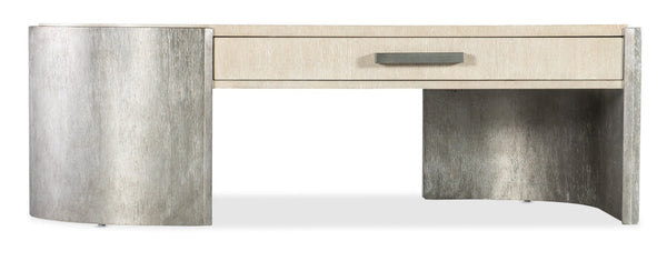 Hooker Furniture Melange Light Oak Silverfrost Cocktail Table With Shaped Silhouette, Self-Closing Drawer, Modern Accent 628-80492-05