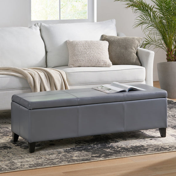 English Elm Glouster Bench Style Pu Leather Storage Ottoman with Soft Close Lid for Bedroom Grey 57742.00GRY