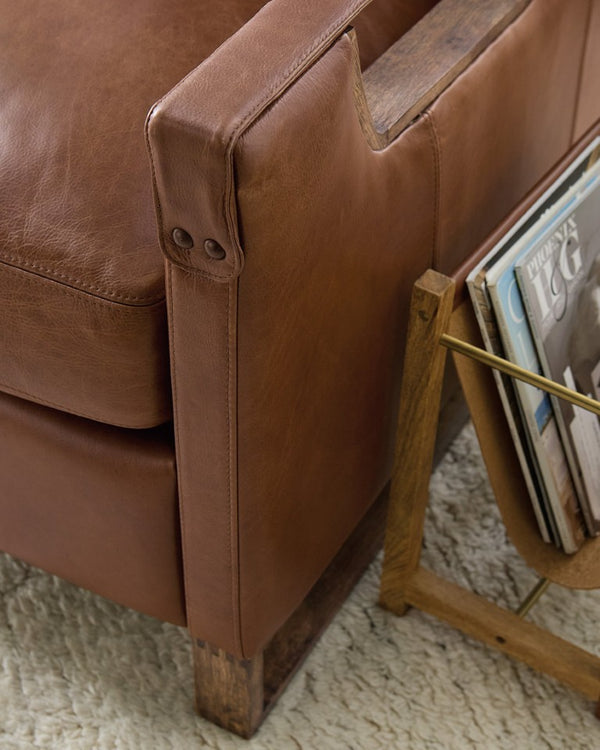 Hooker Furniture Relic Taupe Semi-Aniline Leather Power Recliner With Usb, Adjustable Headrest, Bustle Back & Wood Base Brown RC810-PH-082