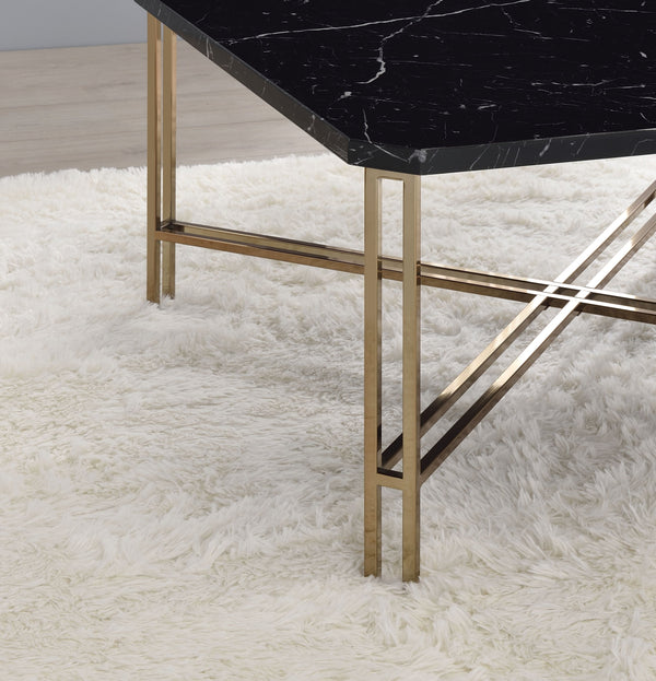 English Elm Steve Silver - Daxton Faux Black Marble 3-Piece Table Set with Powder-Coated Iron Legs, Golden Champagne Accents B081S00439