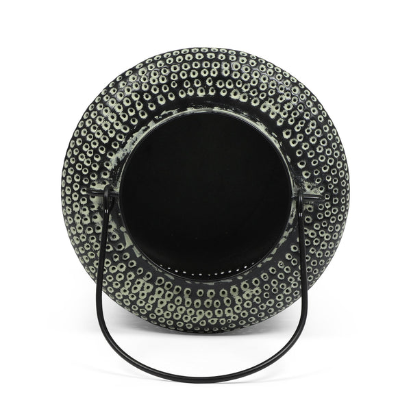 English Elm Christopher Knight Home® - LANTERN Large Indian Iron Decorative Lantern with Green Patina & Leaf Design, Handcrafted Distressed Elegance 69373.00