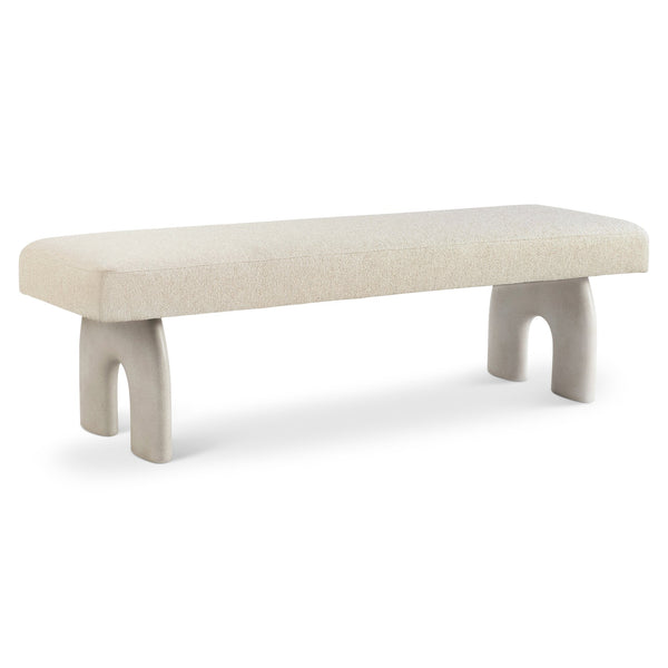 Bernhardt Bernhardt Antibes Bench With Arched Pumice Concrete Supports And Upholstered Seat, Rustic Modern Accent 350506