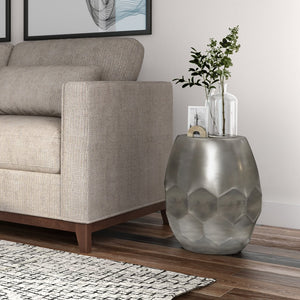 English Elm Flanigan Metal Accent Table with Handcrafted Honeycomb Drum Design in Antique Copper Finish, 19.5" H Gray B136P158969