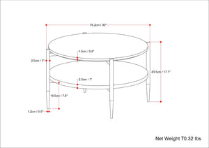 English Elm Wagner Round Coffee Table - Elegant White Marble & Acacia Wood With Antique Bronze Metal Frame B136P159966-GIGA