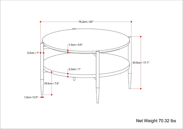 English Elm Wagner Round Coffee Table - Elegant White Marble & Acacia Wood With Antique Bronze Metal Frame B136P159966-GIGA