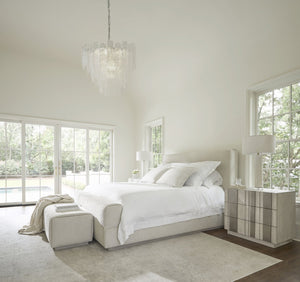 Bernhardt Bernhardt Tempo Panel Bed King — Modern Upholstered Headboard With Pleated Fold, Wire-Brushed Oak Base K2138