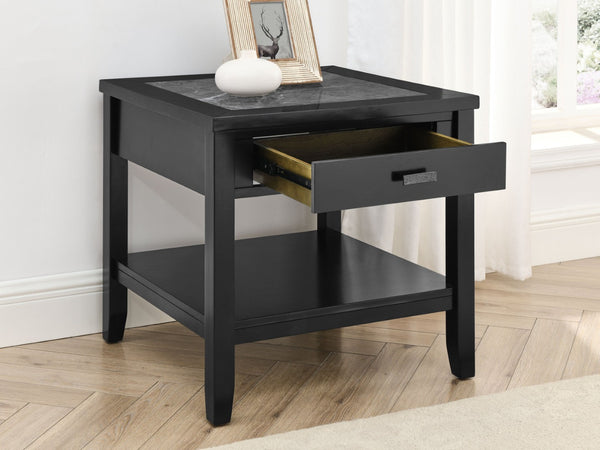 English Elm Steve Silver - Garvine End Table - Sleek Black Sintered Stone & Hand-Finished Wood For Modern Living Spaces B081P157771-GIGA