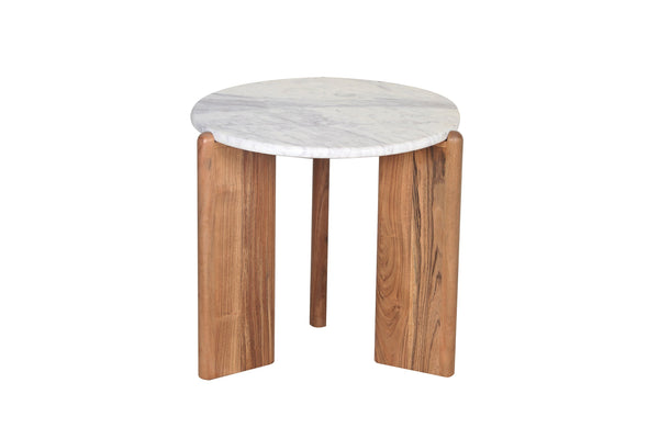 Porter Designs Porter Hepburn Round End Table With Solid Marble Top & Natural Mango Wood - Modern Elegance White Wood 05-108-03c-1931-kit