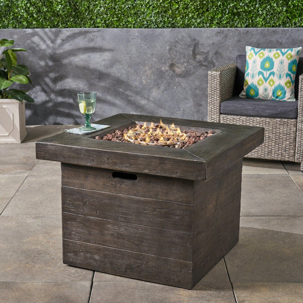 English Elm Anchorage Square Mgo Wood Burning Fire Pit Outdoor Patio Heat 40000 Btu Grey 57551.00BRN-40K