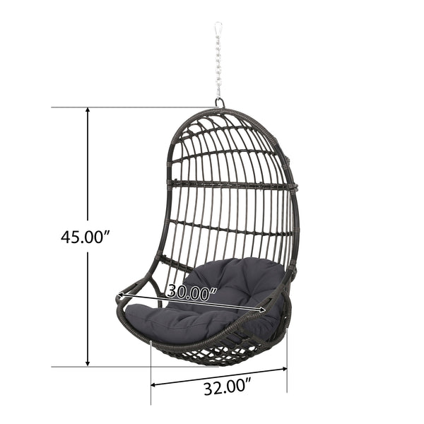English Elm Christopher Knight Home® - SANSA Outdoor Wicker Hanging Basket Chair with Water‑Resistant Cushions, Iron Frame, Weatherproof Lounge Gray 70429.00GDGRY