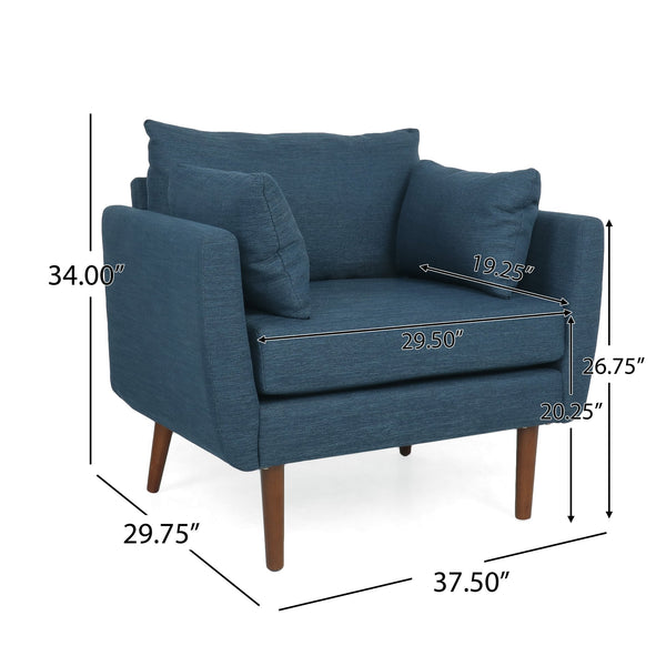 English Elm Christopher Knight Home® - CLUB Club Chair Upholstered Fabric Accent Chair with Walnut Birch Legs, Modern Sophisticated Seating Appeal Navy Blue 30.25 L x 25.75 W x 21 H 71573.00NBLU