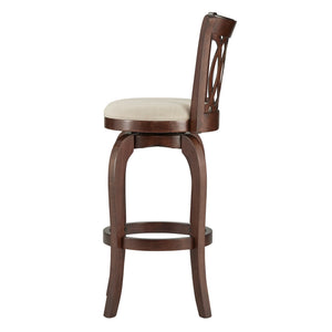 Homelegance By Top-Line Harvey Cherry Finish Scroll Back Swivel 29" Bar Height Stool Beige Rubberwood