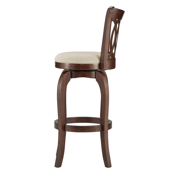 Homelegance By Top-Line Harvey Cherry Finish Scroll Back Swivel 29" Bar Height Stool Beige Rubberwood