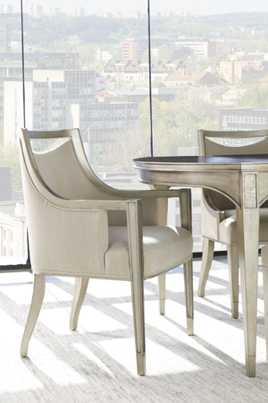 A.R.T. Furniture Cove Arm Chair - Elegant Transitional Glam Style, Curved Back Design, Luxurious Mushroom Upholstery Grey Rubberwood Solids,Foam,Fabric,Metal 349207-2743