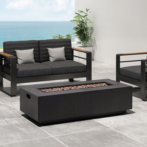 English Elm Outdoor Rectangular Iron Fire Pit 50000 Btu Propane Patio Heater Bold Contrast 72396.00BLKBRS-50K