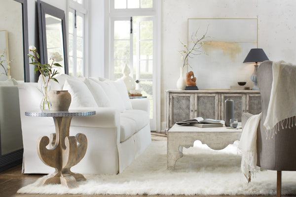 Hooker Furniture Boheme Grain Sack White Square Cocktail Table With Sculpted Legs, Plaster-Like Finish, 40" X40" 5750-80112-LTWD