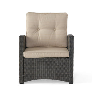 English Elm Christopher Knight Home® - ST MARTA SINGLE SOFA Grey PE Rattan Armchair with Waterproof Cushions, Button-Tufted, Weather-Resistant 57723.00GRY