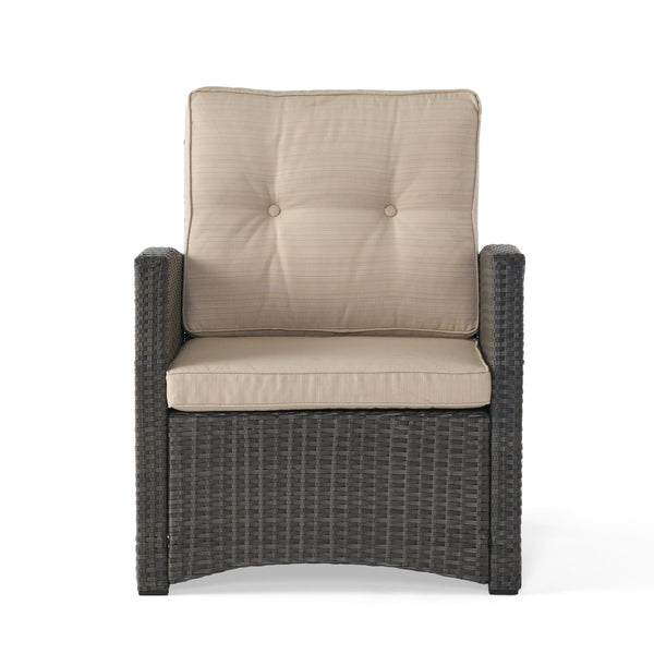 English Elm Christopher Knight Home® - ST MARTA SINGLE SOFA Grey PE Rattan Armchair with Waterproof Cushions, Button-Tufted, Weather-Resistant 57723.00GRY