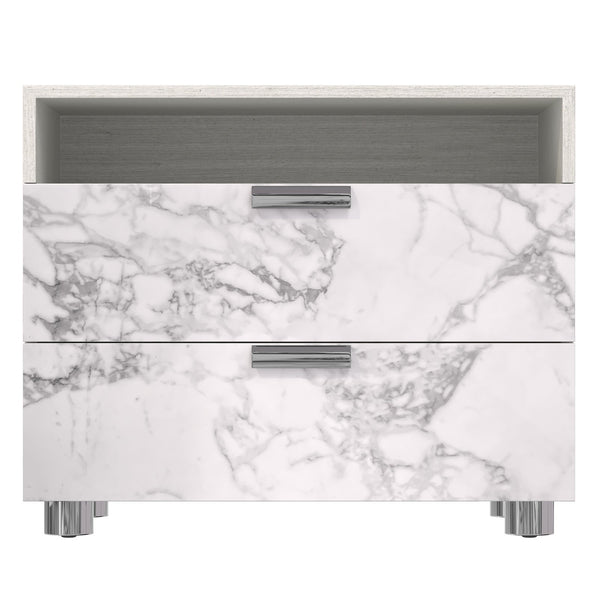 Bernhardt Bernhardt Stratum Nightstand With Arabescato Stone Fronts, Mist Ash Case, Usb Charging, Polished Steel › 325230