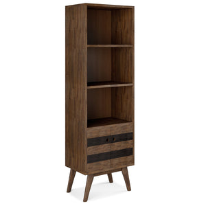 English Elm Clarkson Solid Acacia Bookcase with Storage — Rustic Aged Brown Finish, Adjustable Shelves & Doors B136P158776