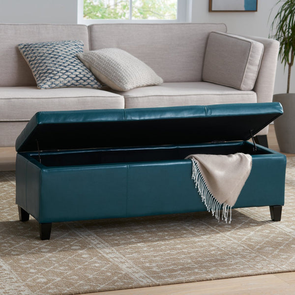 English Elm Glouster Bench Style Pu Leather Storage Ottoman with Soft Close Lid for Bedroom Teal 57742.00TEL