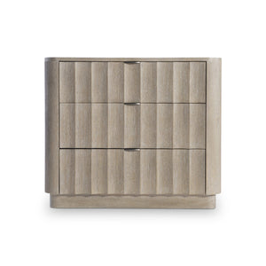 Bernhardt Bernhardt Loggia Three-Drawer Nightstand In Aria Oak With Fluted Fronts, Usb Charging, Stainless Pulls 345233