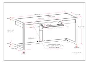 English Elm Erina Large Rustic Desk - Handcrafted Acacia With Sturdy Metal Frame & Flip-Down Keyboard Tray B136P158629