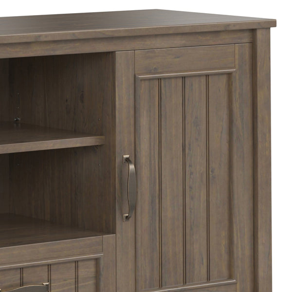 English Elm Lev Smoky Brown TV Media Stand for TVs up to 60" — Handcrafted Solid Wood, Adjustable Shelves, Cord Management, Brushed Bronze Handles B136P158821