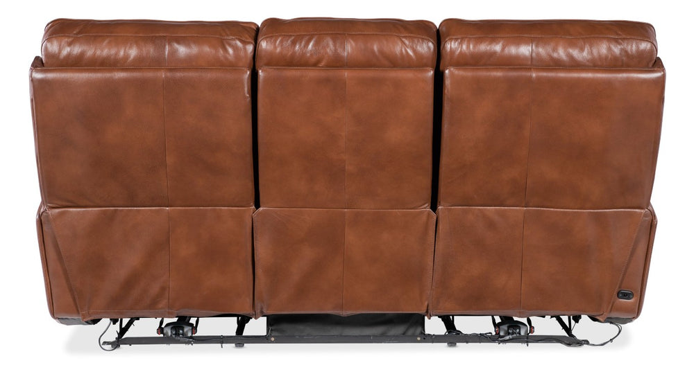 Hooker Furniture Crosby Zero Gravity Sofa With Powered Headrest, Lumbar Support, Usb Ports, Semi-Aniline Leather Luxury Brown SS741-PHZL3-080